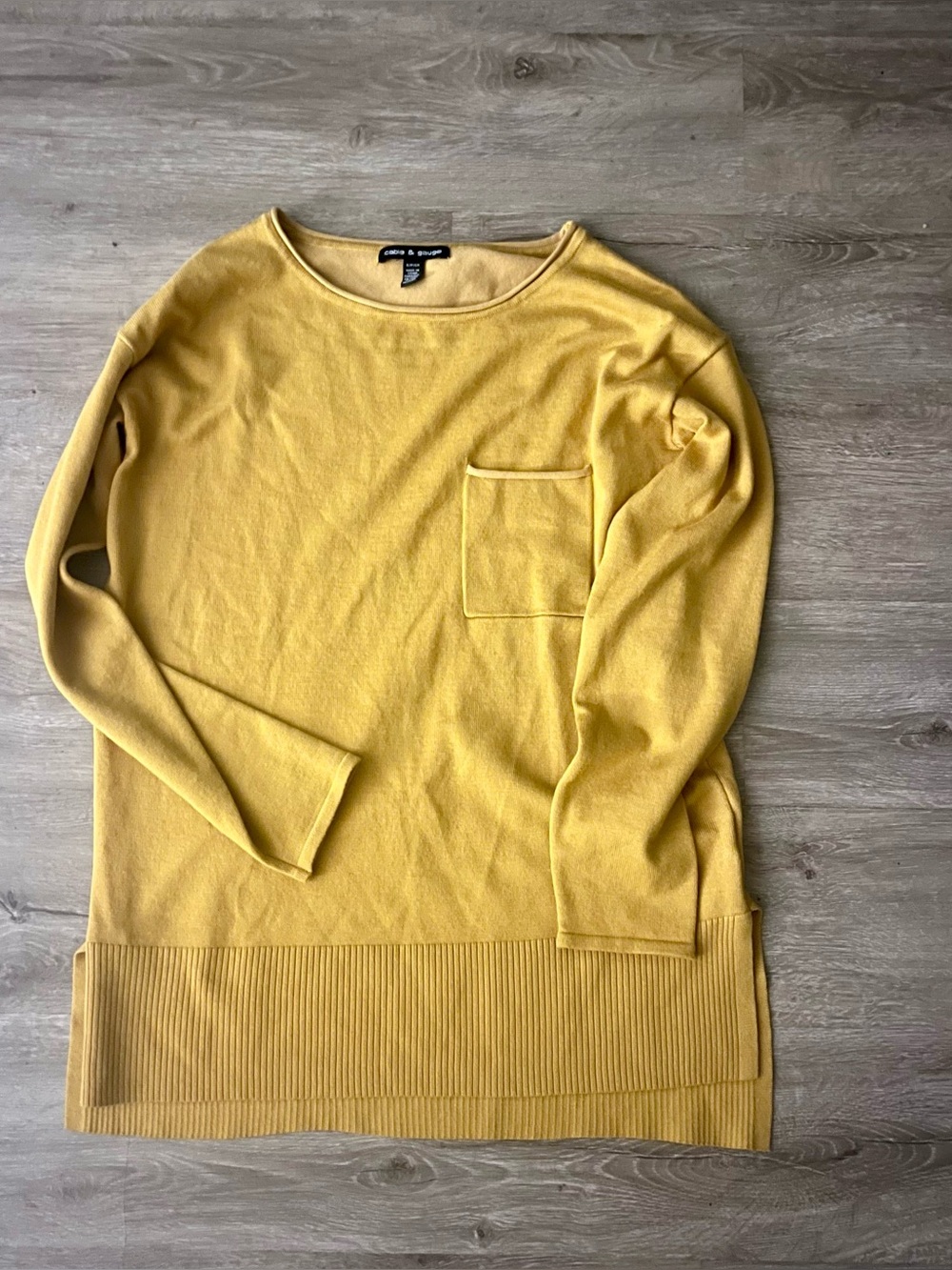 Cable & Gauge Mustard Yellow Long Sleeve Knit Pocket Tunic Sweater S
